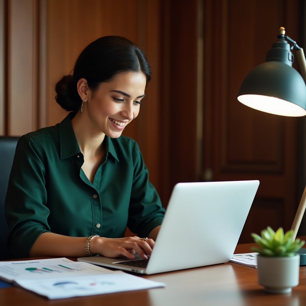 Person using laptop to plan savings goals with charts visible on screen